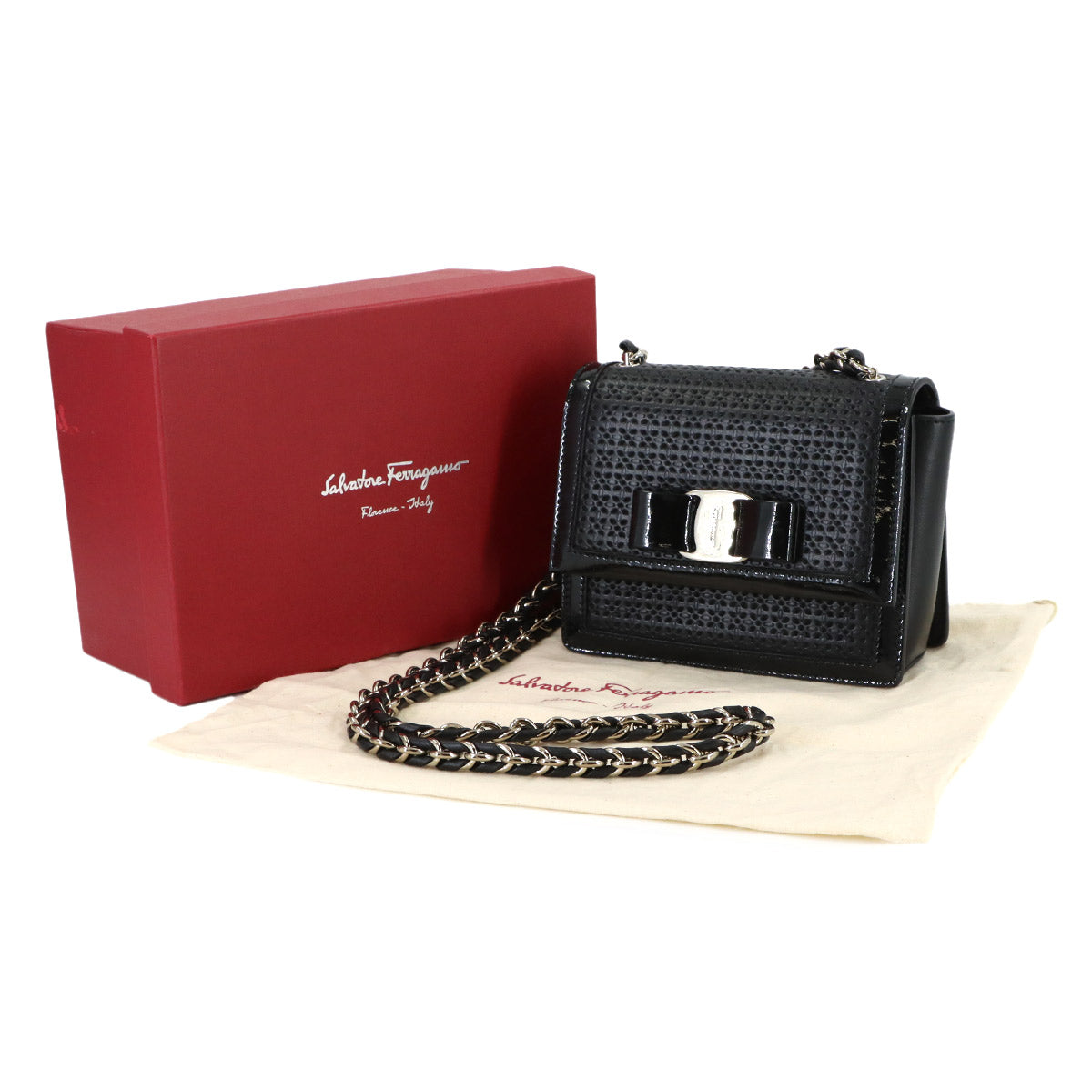 Ginny Vara Ribbon Shoulder Bag Leather Black