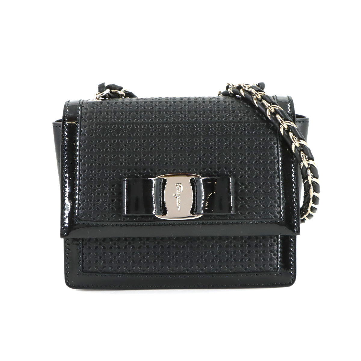 Ginny Vara Ribbon Shoulder Bag Leather Black