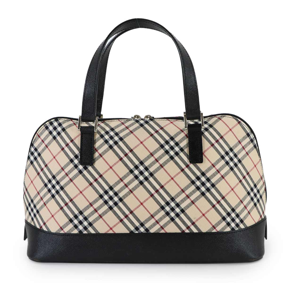 Plaid Hand Bag Canvas Leather Beige Black Purse