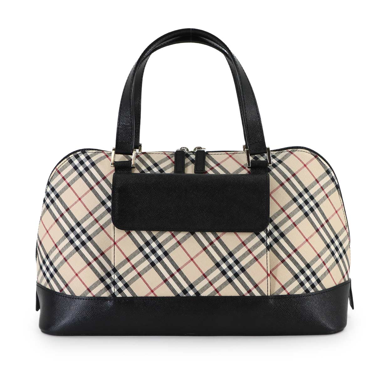 Plaid Hand Bag Canvas Leather Beige Black Purse