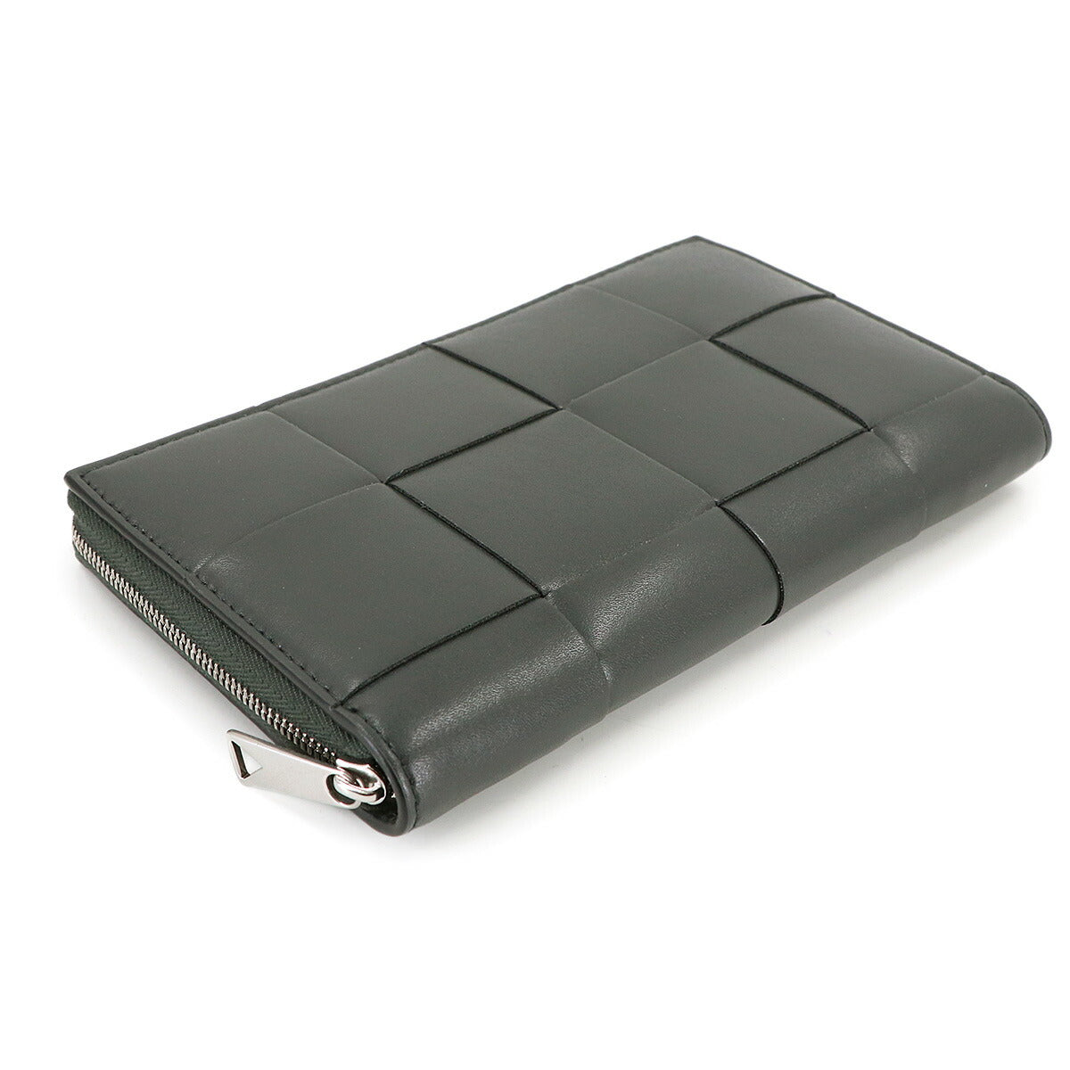 Intrecciato Cassette Zipped Around Wallet Leather Gray