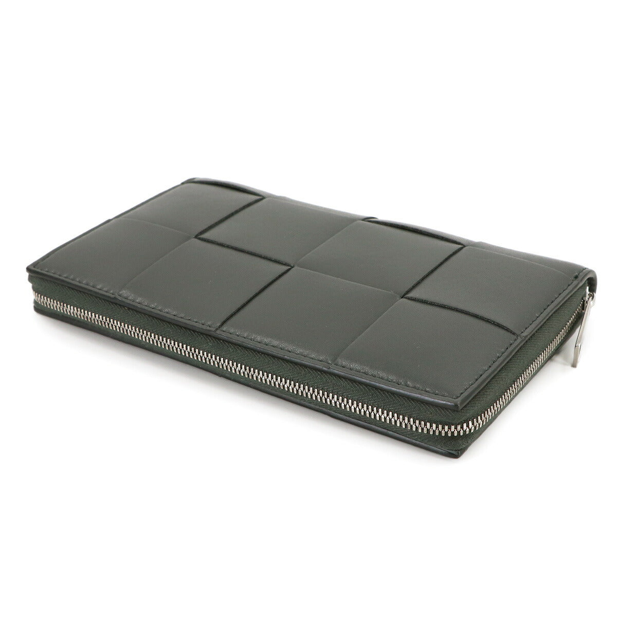 Intrecciato Cassette Zipped Around Wallet Leather Gray