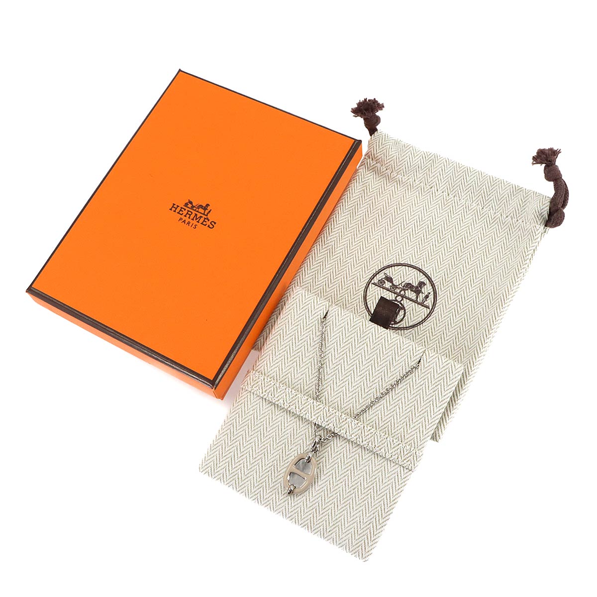 HERMES Mini Maillon PM Chain Necklace Marron Grace silver Accessory