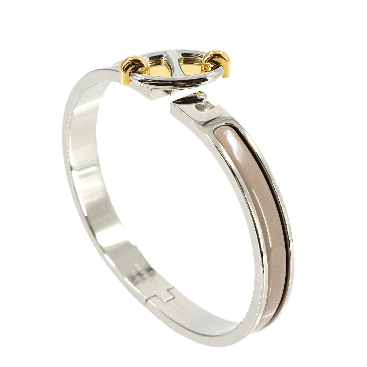 Mini Clic Chaine d'Ancre Bangle Bracelet Marron Glace Silver