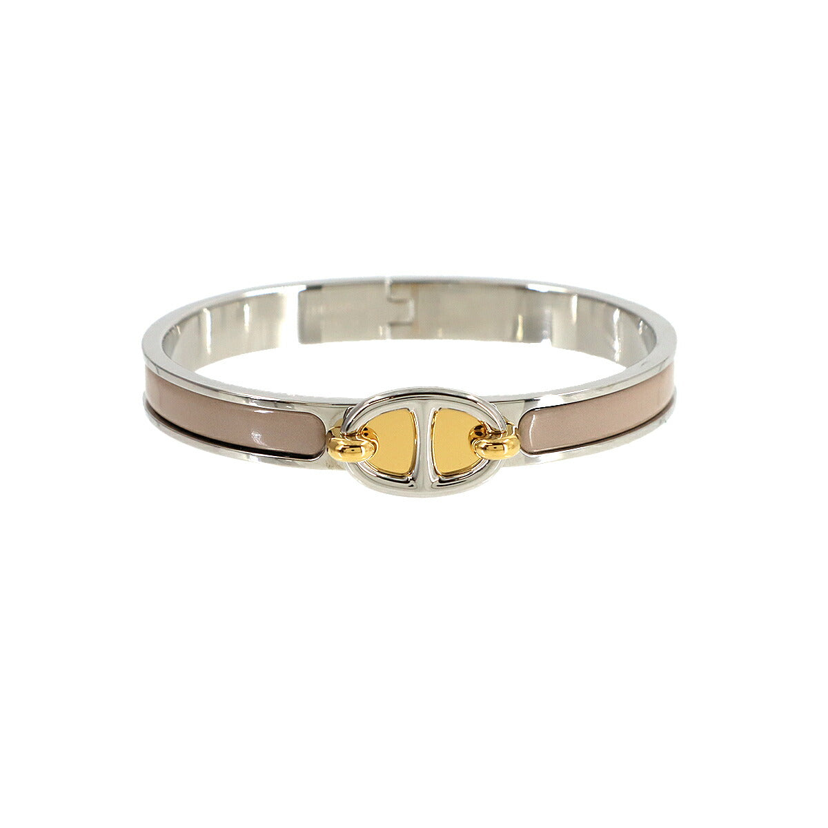 Mini Clic Chaine d'Ancre Bangle Bracelet Marron Glace Silver