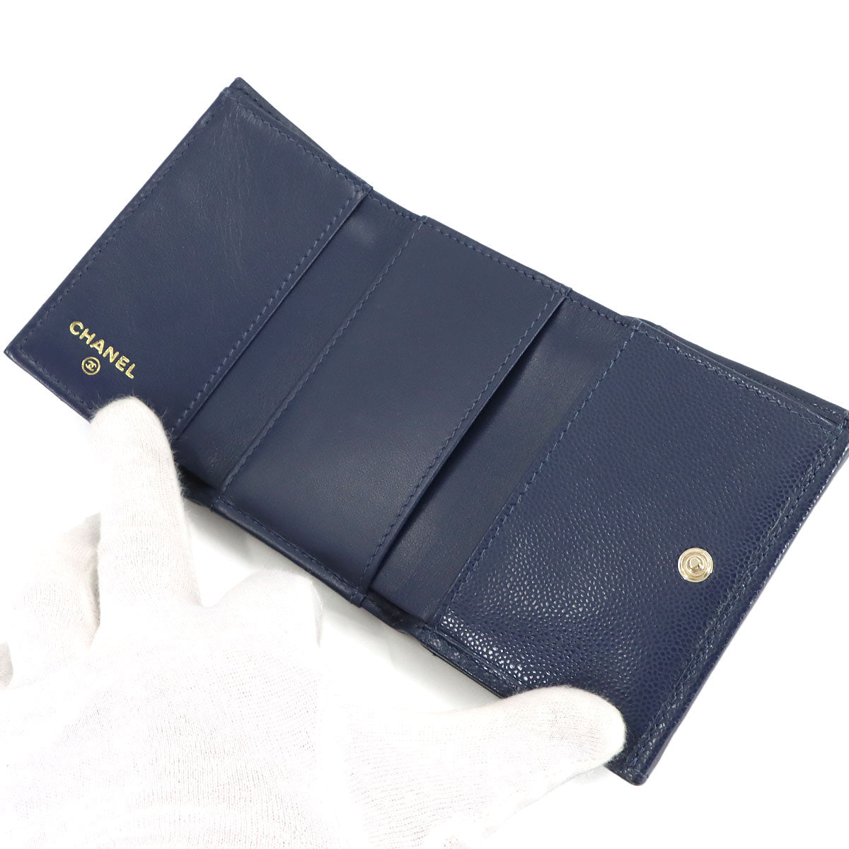 Matelasse Compact Wallet Leather Navy AP0230 Purse