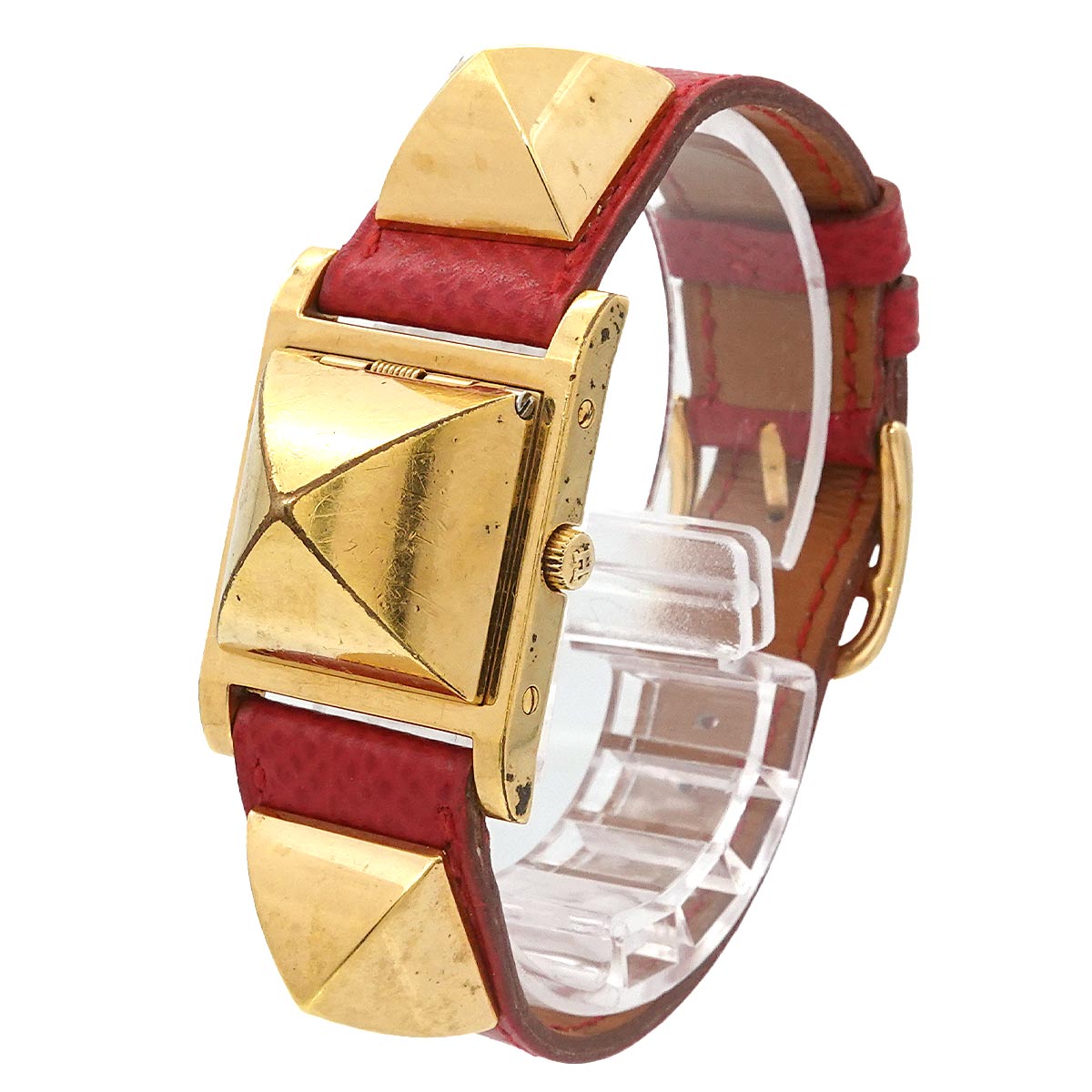 Medor Vintage pyramid Gold studs Quartz White Dial Ladies