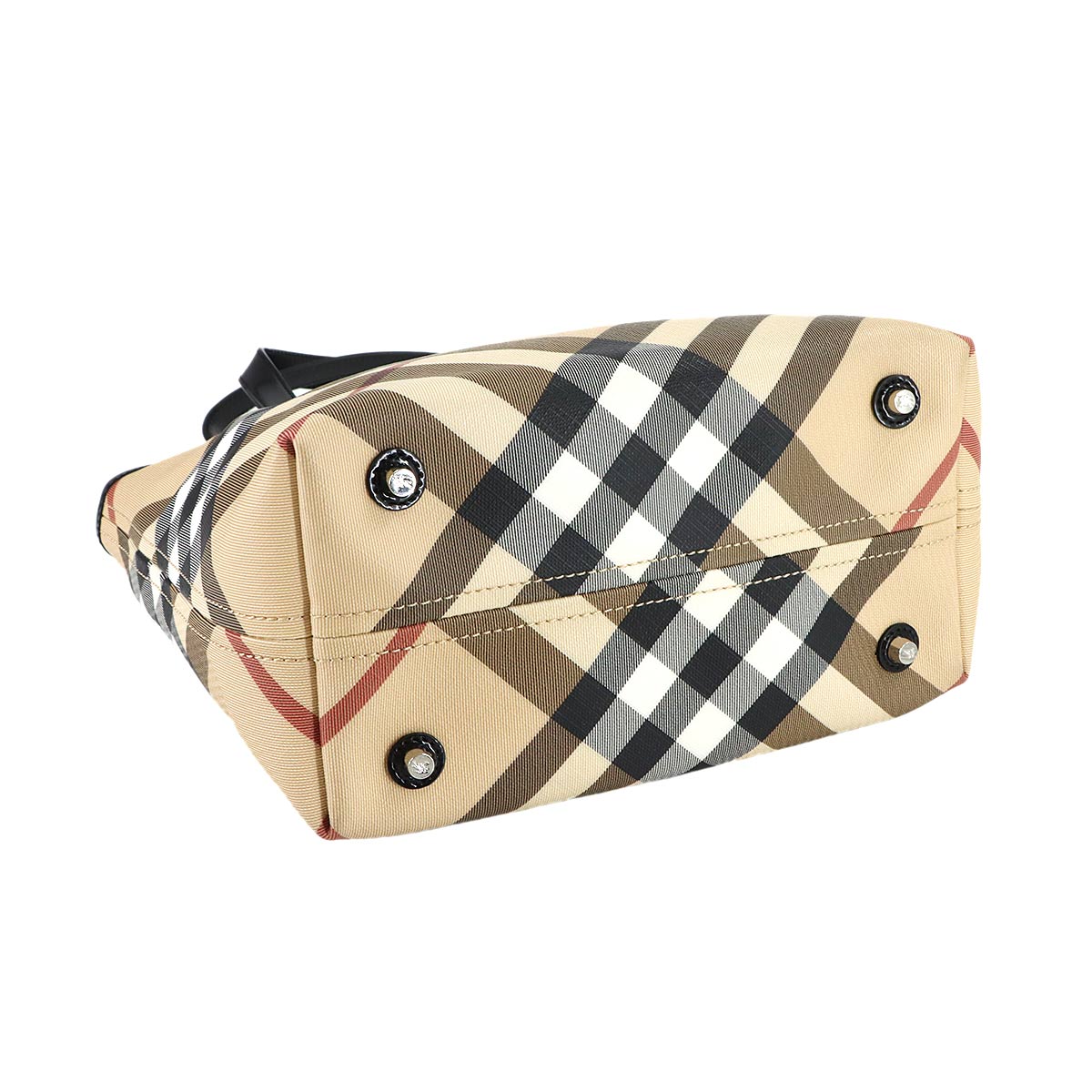 Plaid Tote Bag PVC Leather Beige Brown Purse