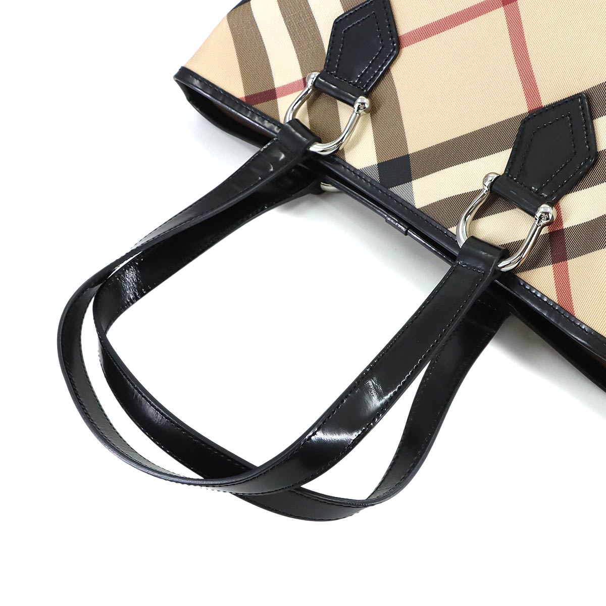 Plaid Tote Bag PVC Leather Beige Brown Purse