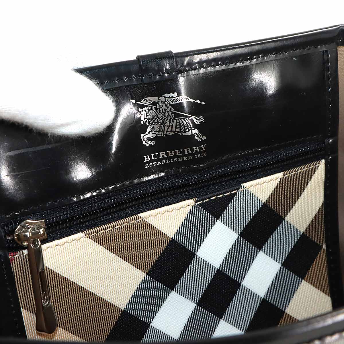 Plaid Tote Bag PVC Leather Beige Brown Purse