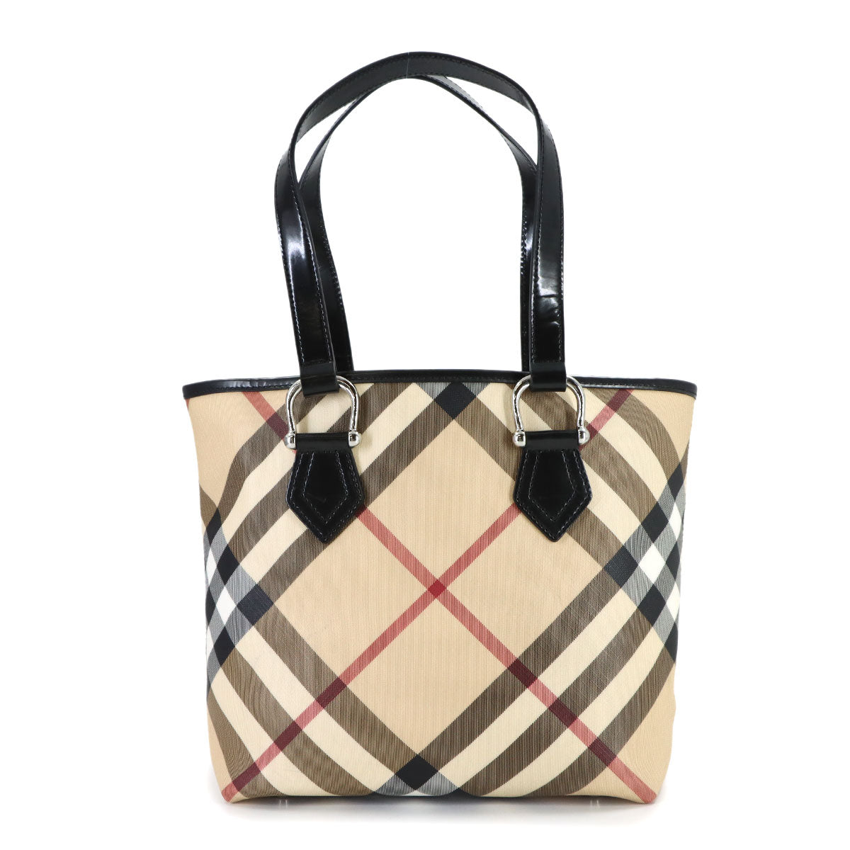 Plaid Tote Bag PVC Leather Beige Brown Purse