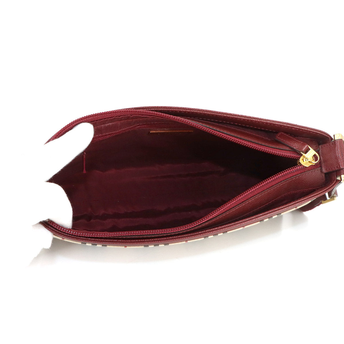 Plaid Shoulder Bag Canvas Leather Beige Bordeaux Purse