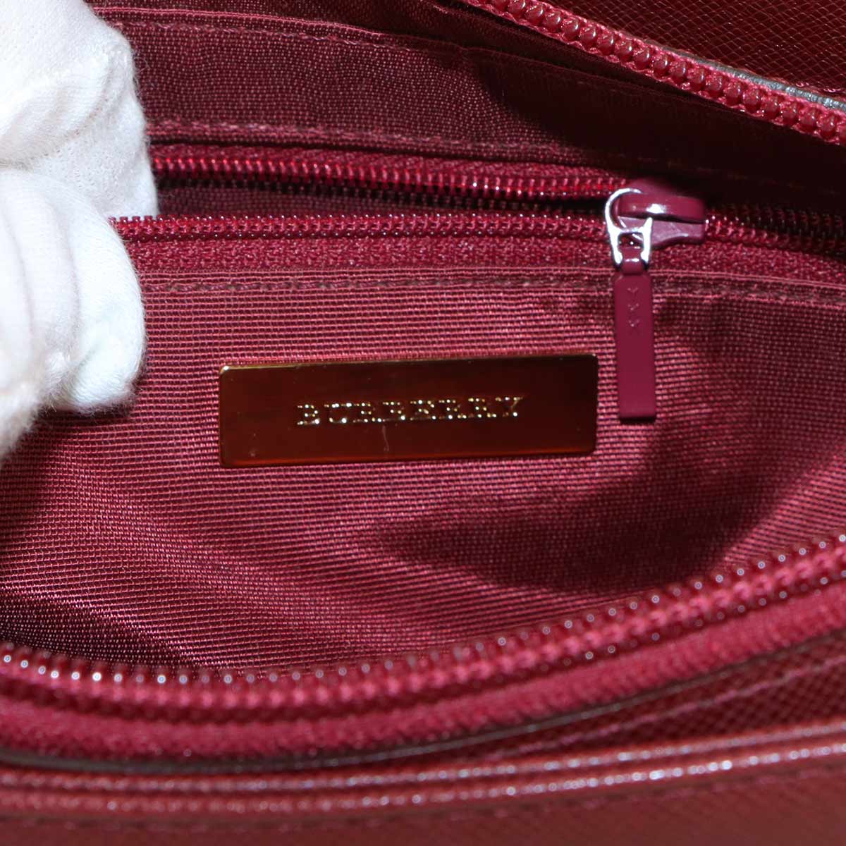 Plaid Shoulder Bag Canvas Leather Beige Bordeaux Purse
