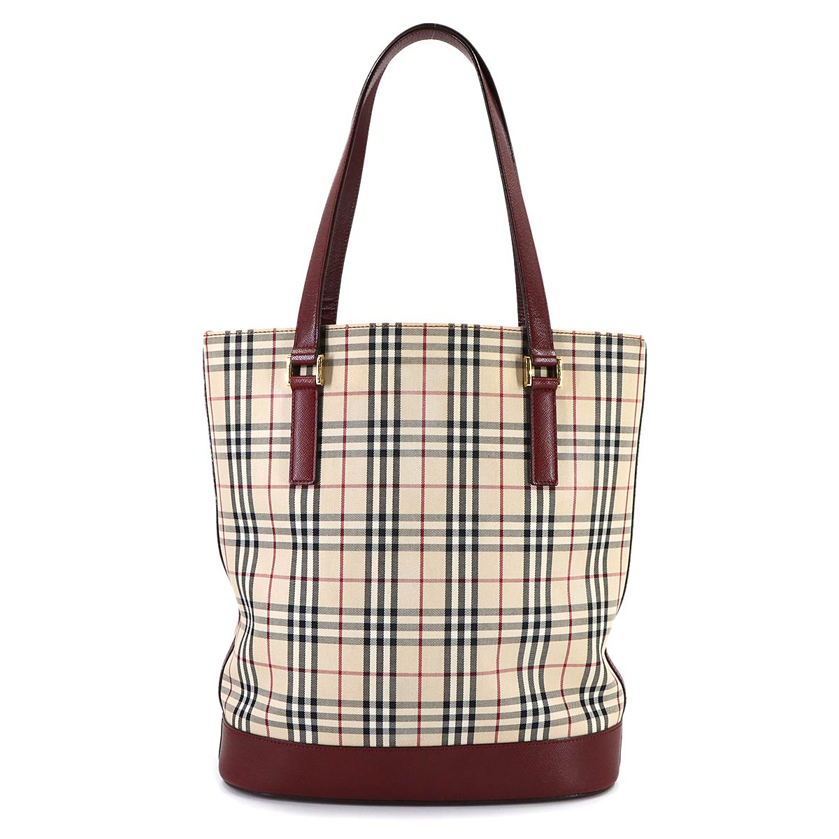 Plaid Tote Bag Canvas Leather Beige Bordeaux Purse