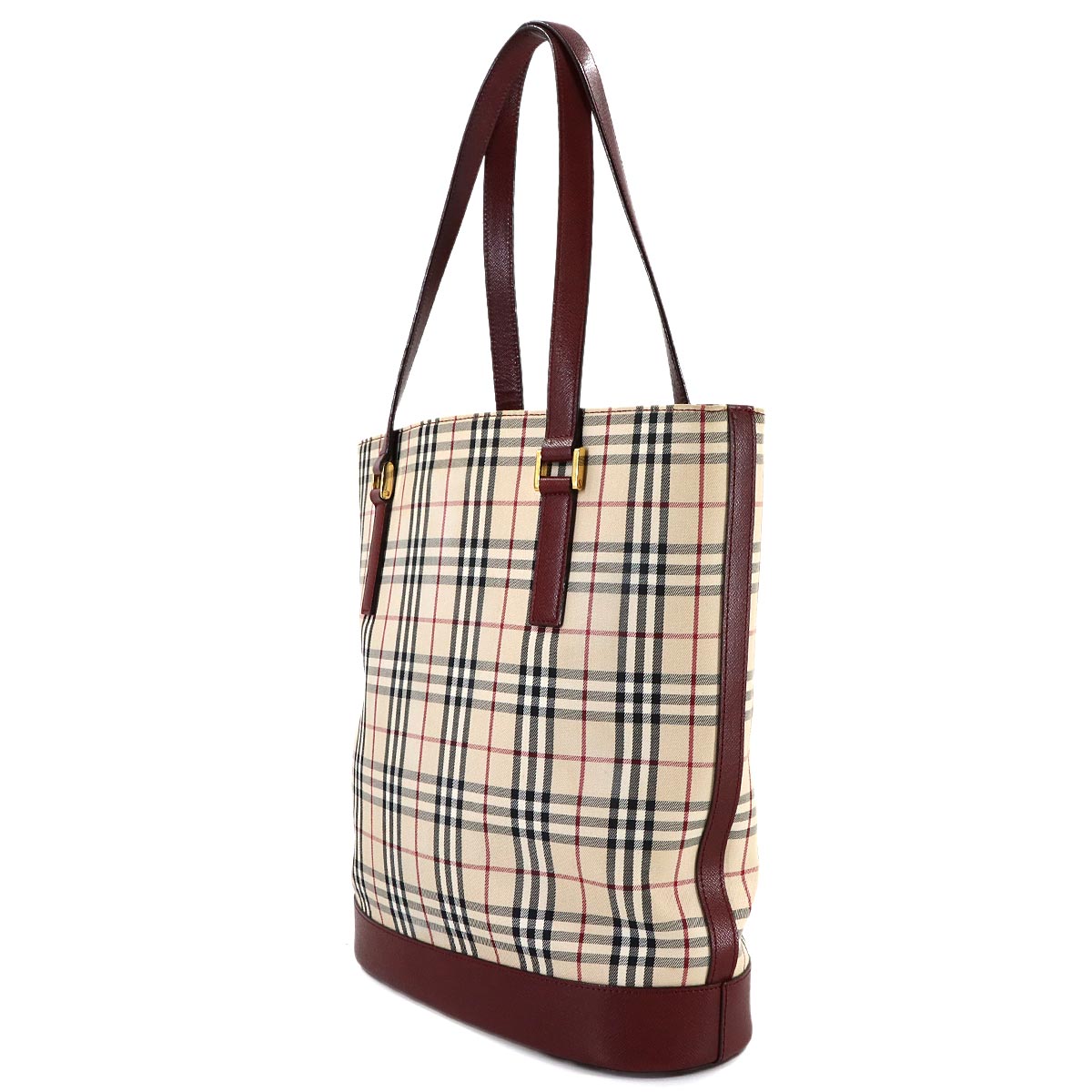 Plaid Tote Bag Canvas Leather Beige Bordeaux Purse