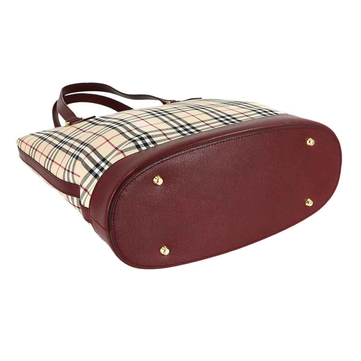 Plaid Tote Bag Canvas Leather Beige Bordeaux Purse