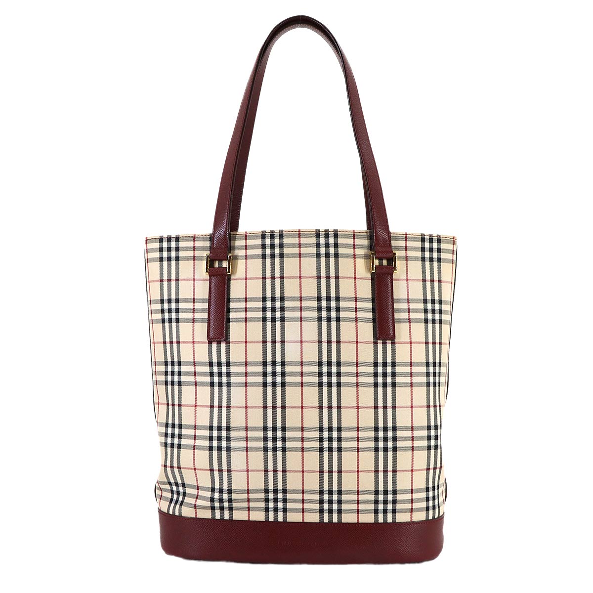 Plaid Tote Bag Canvas Leather Beige Bordeaux Purse