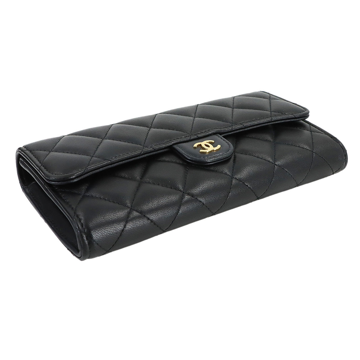 Matelasse Long Wallet Leather Black A80758 Purse