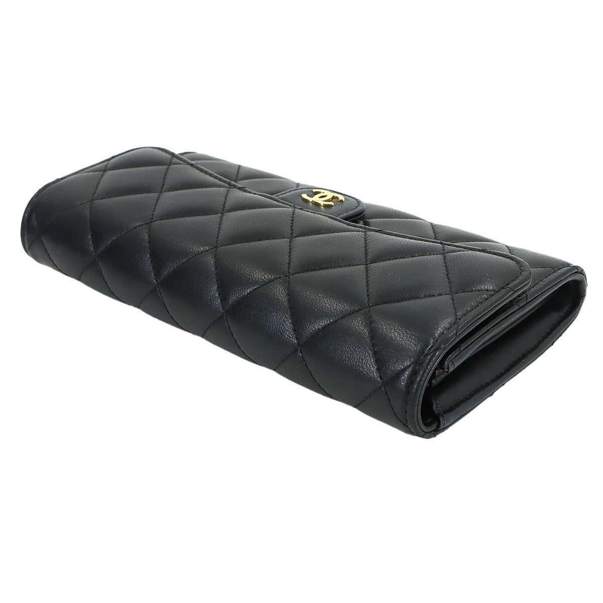 Matelasse Long Wallet Leather Black A80758 Purse