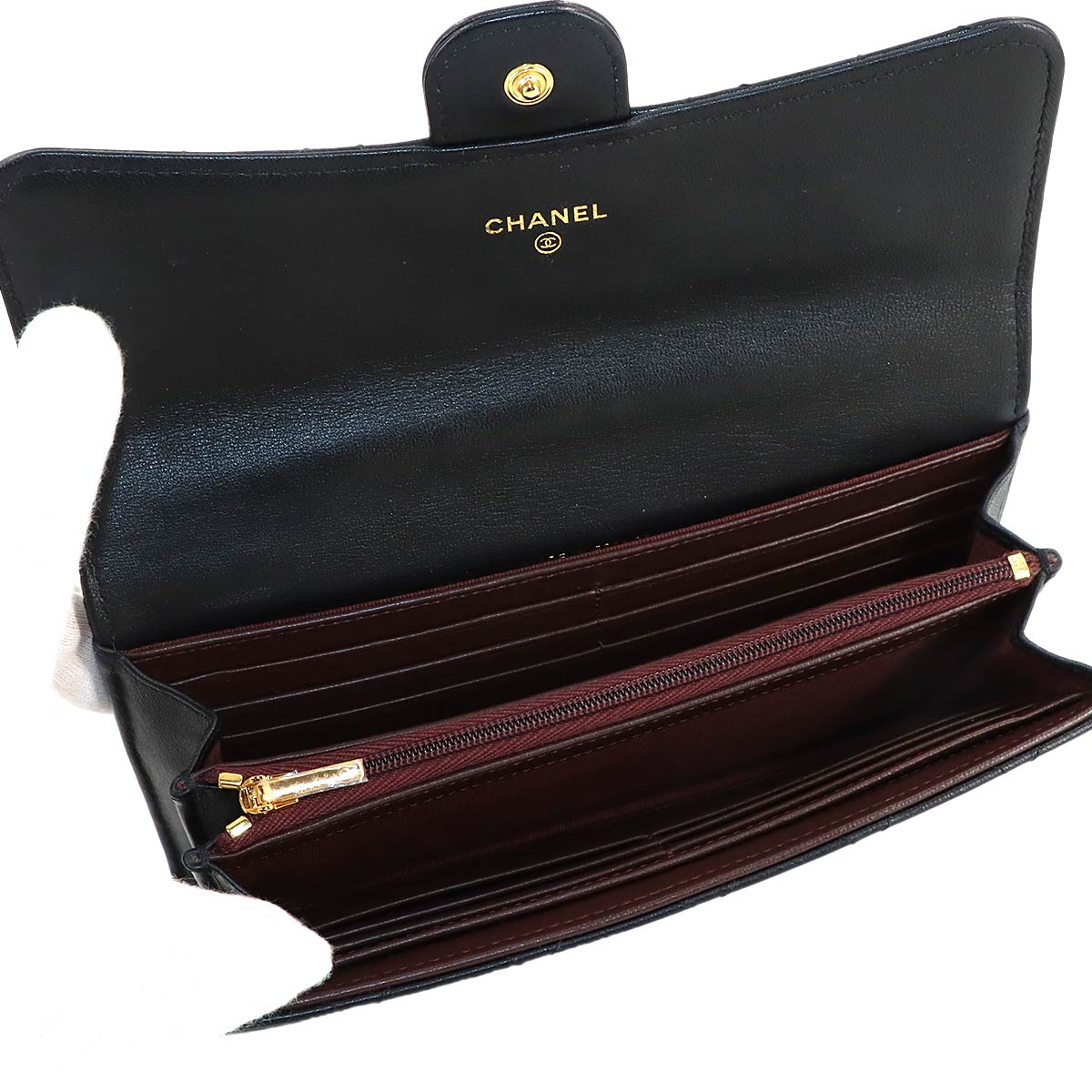 Matelasse Long Wallet Leather Black A80758 Purse