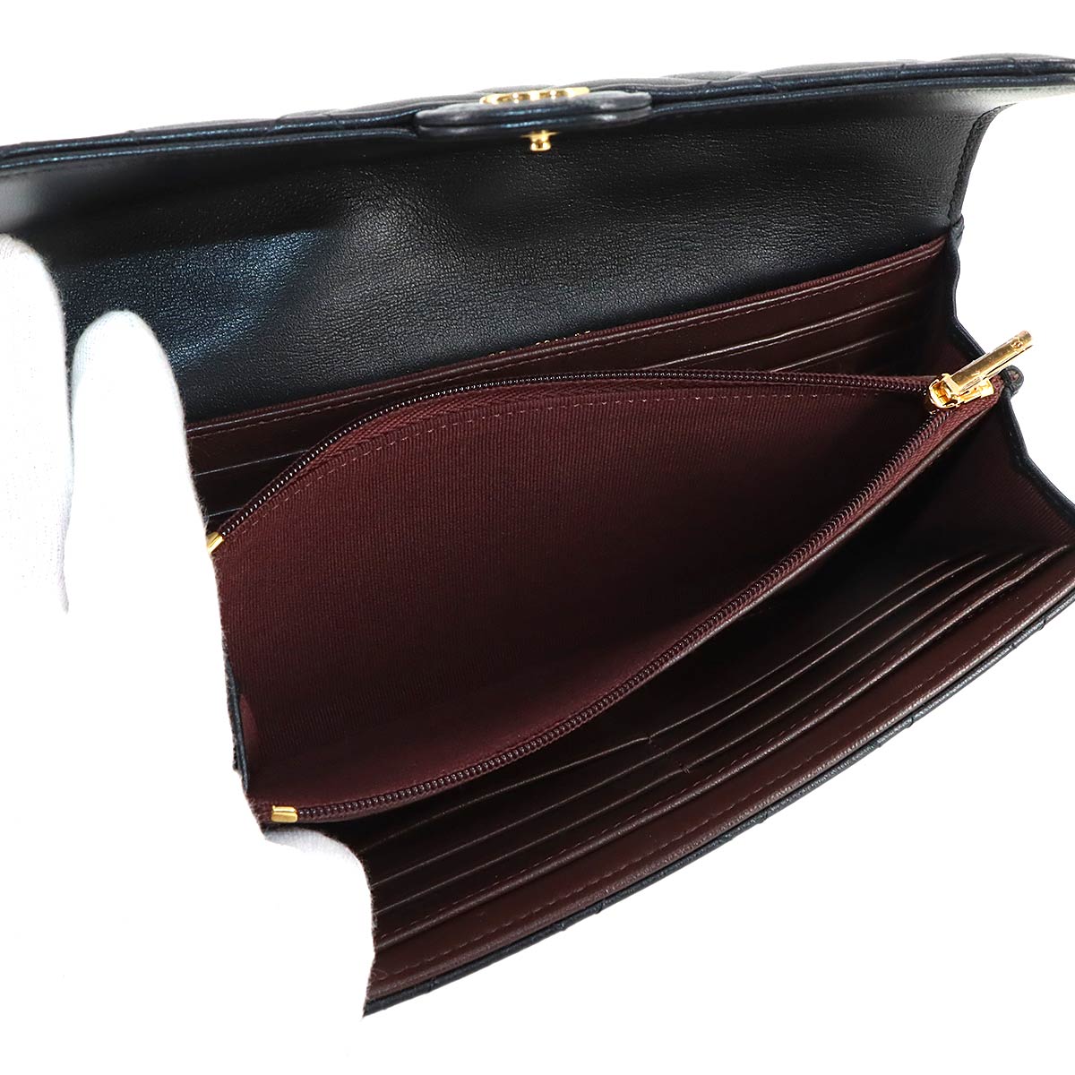 Matelasse Long Wallet Leather Black A80758 Purse