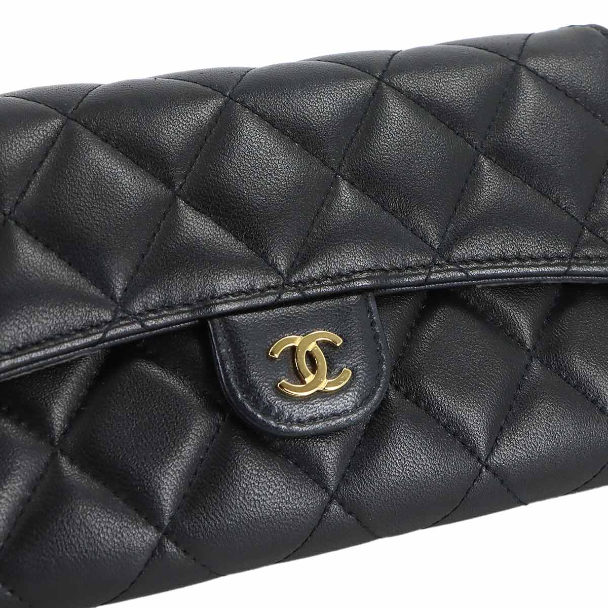 Matelasse Long Wallet Leather Black A80758 Purse