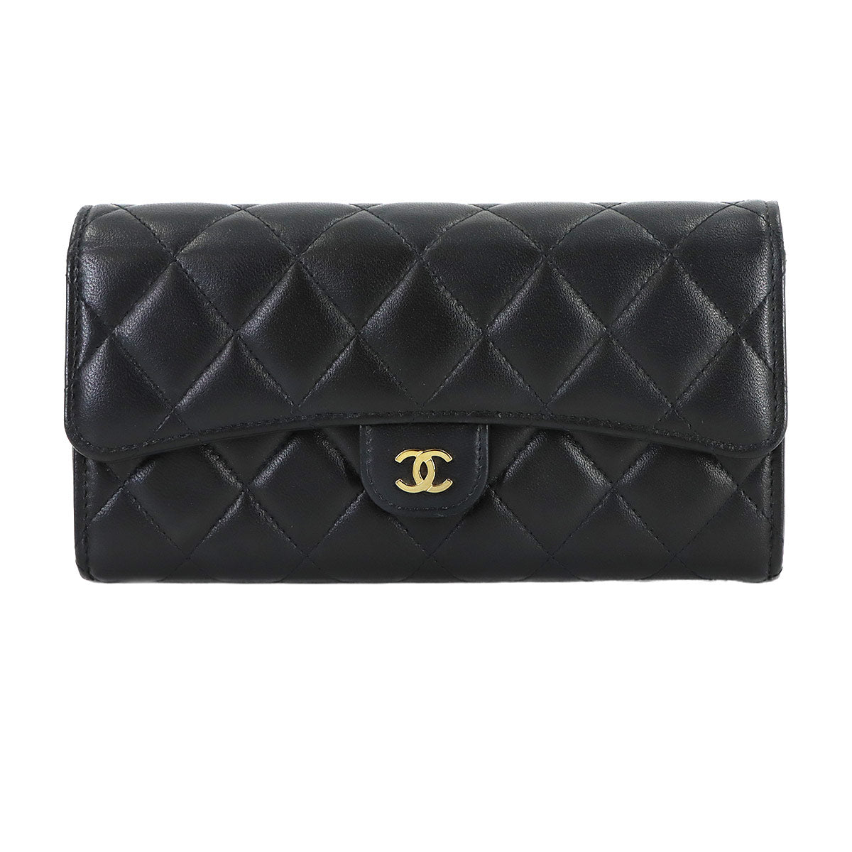 Matelasse Long Wallet Leather Black A80758 Purse