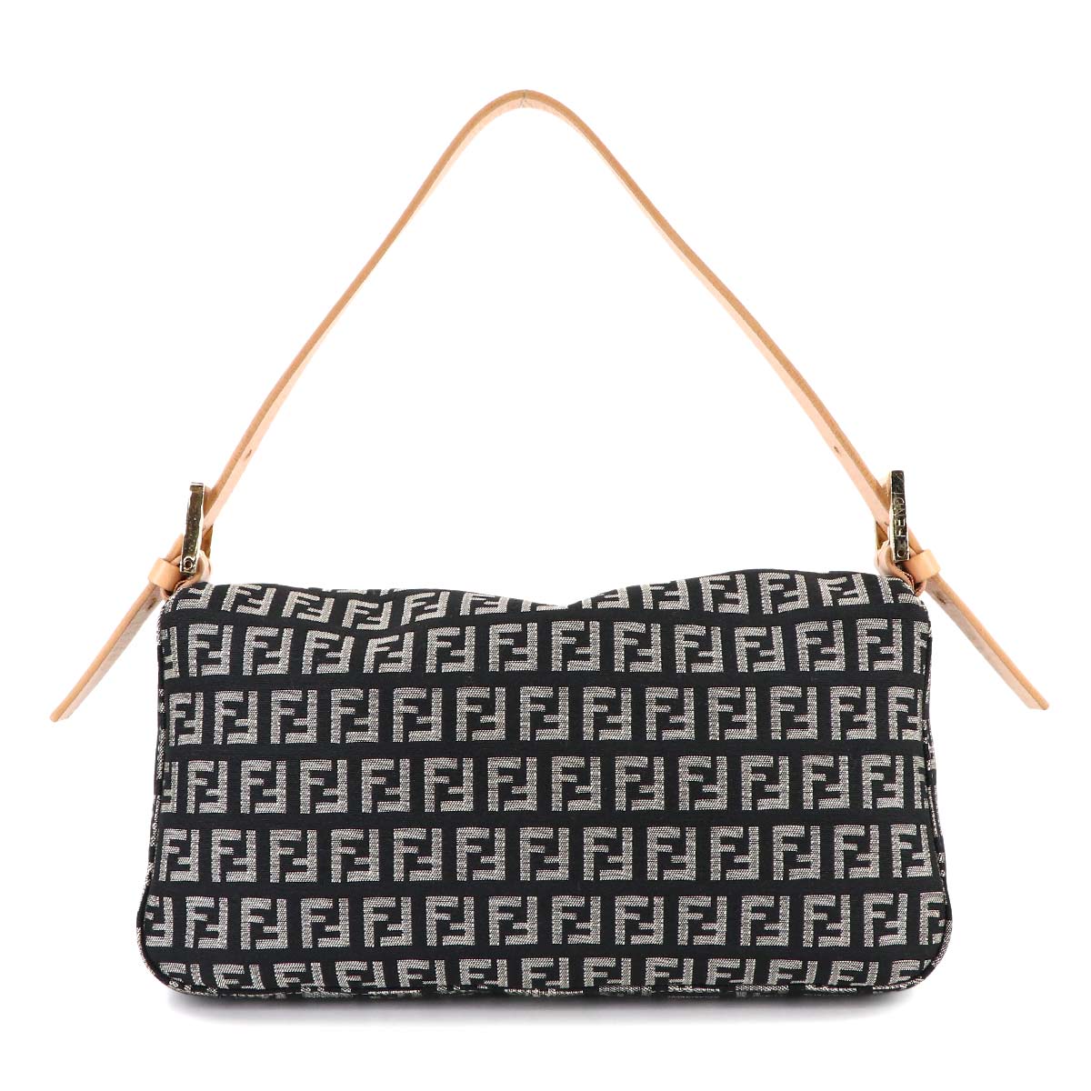 FENDI Zucchino Mamma Baguette Shoulder Bag Canvas Leather Black 8BR000