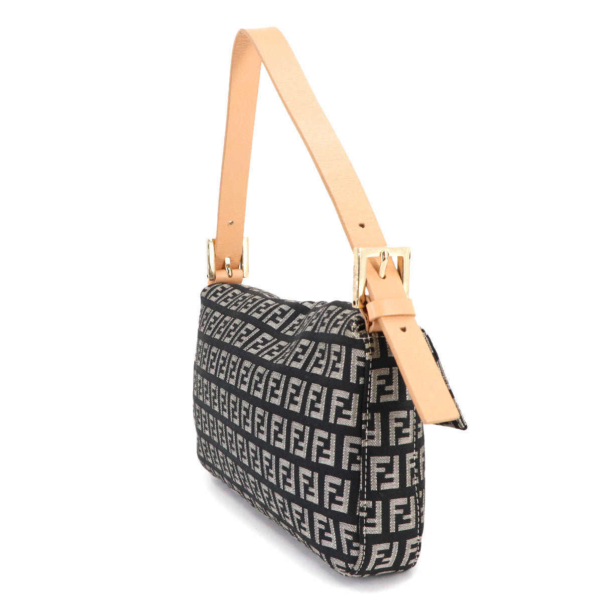 FENDI Zucchino Mamma Baguette Shoulder Bag Canvas Leather Black 8BR000