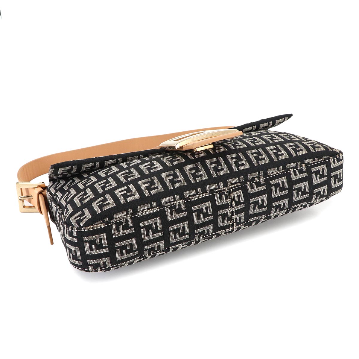 FENDI Zucchino Mamma Baguette Shoulder Bag Canvas Leather Black 8BR000