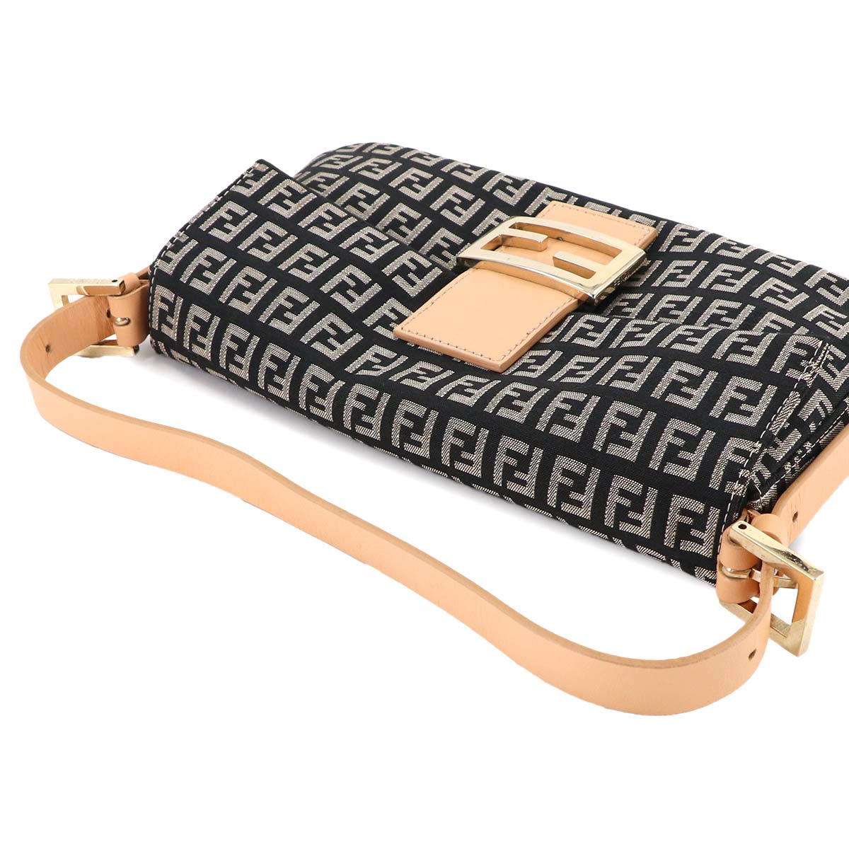 FENDI Zucchino Mamma Baguette Shoulder Bag Canvas Leather Black 8BR000