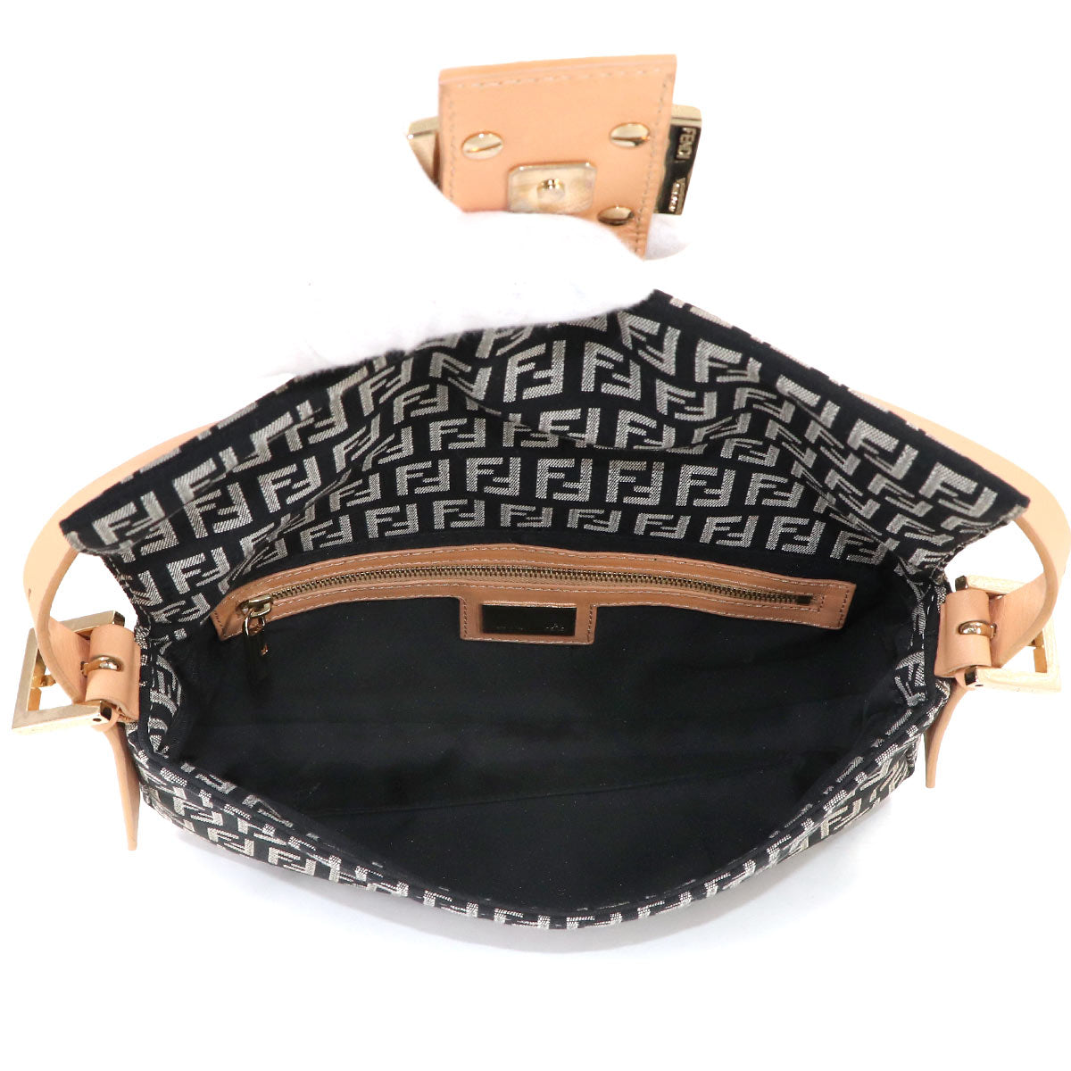 FENDI Zucchino Mamma Baguette Shoulder Bag Canvas Leather Black 8BR000