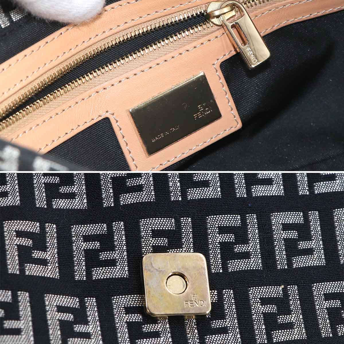 FENDI Zucchino Mamma Baguette Shoulder Bag Canvas Leather Black 8BR000