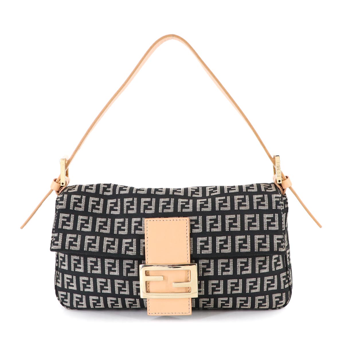 FENDI Zucchino Mamma Baguette Shoulder Bag Canvas Leather Black 8BR000