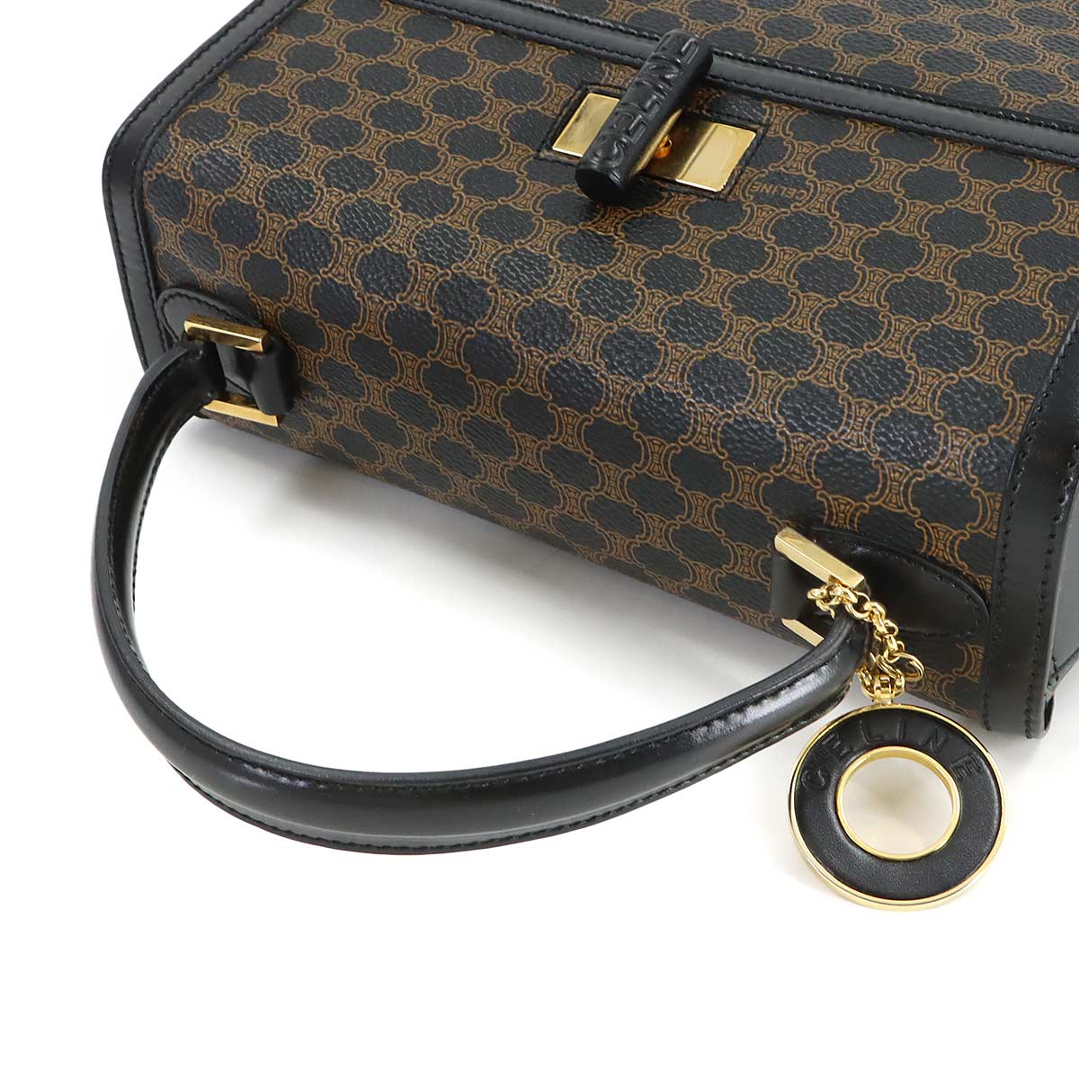 Macadam Hand Shoulder Bag PVC Leather Black Brown Vintage
