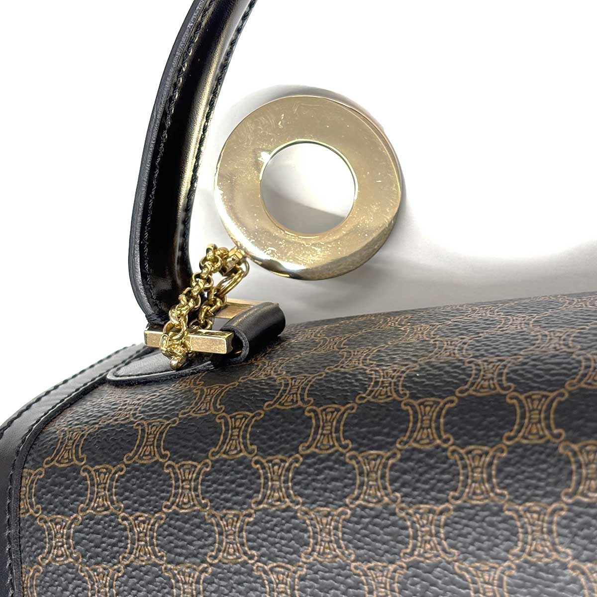 Macadam Hand Shoulder Bag PVC Leather Black Brown Vintage
