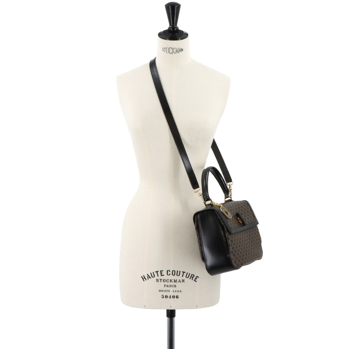 Macadam Hand Shoulder Bag PVC Leather Black Brown Vintage