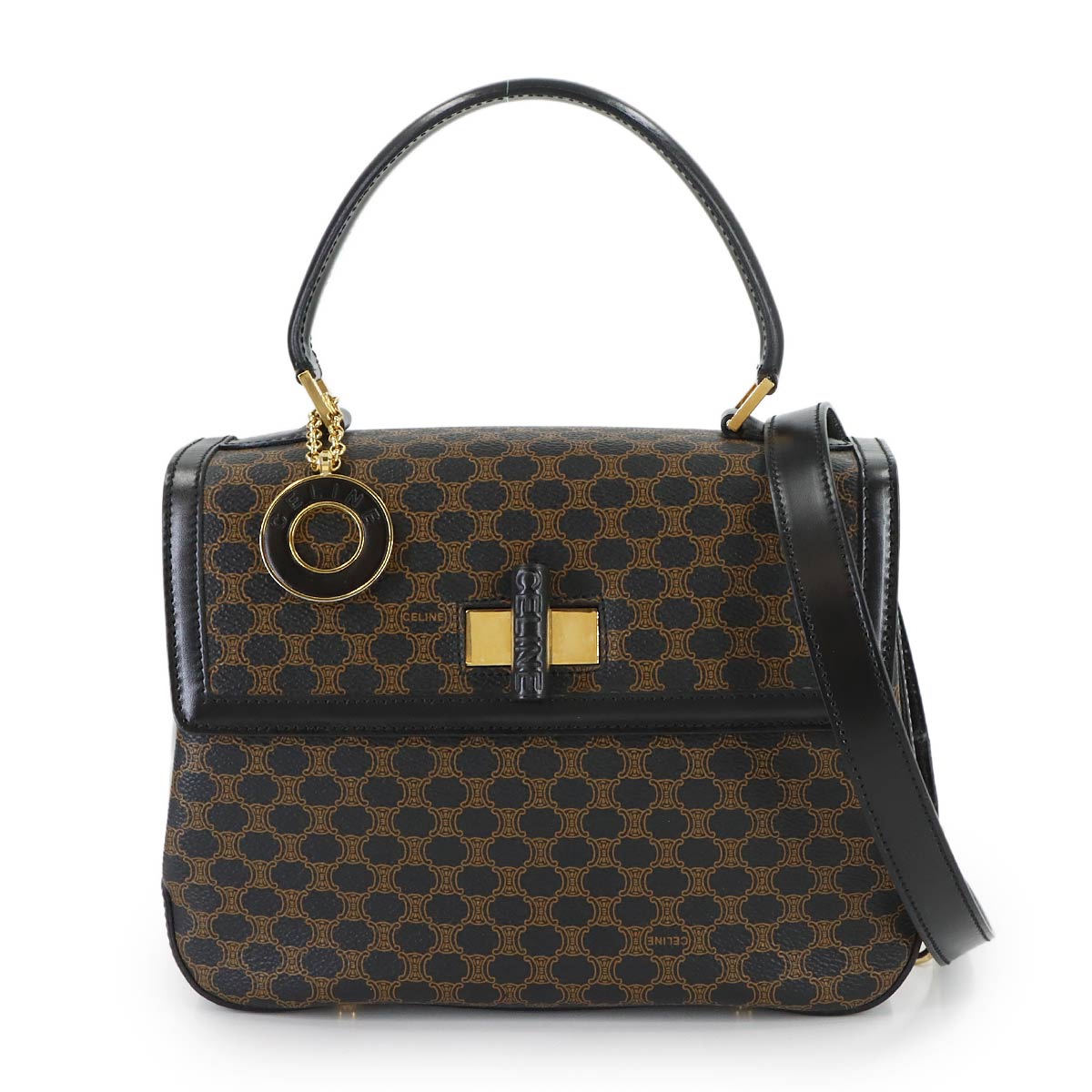 Macadam Hand Shoulder Bag PVC Leather Black Brown Vintage