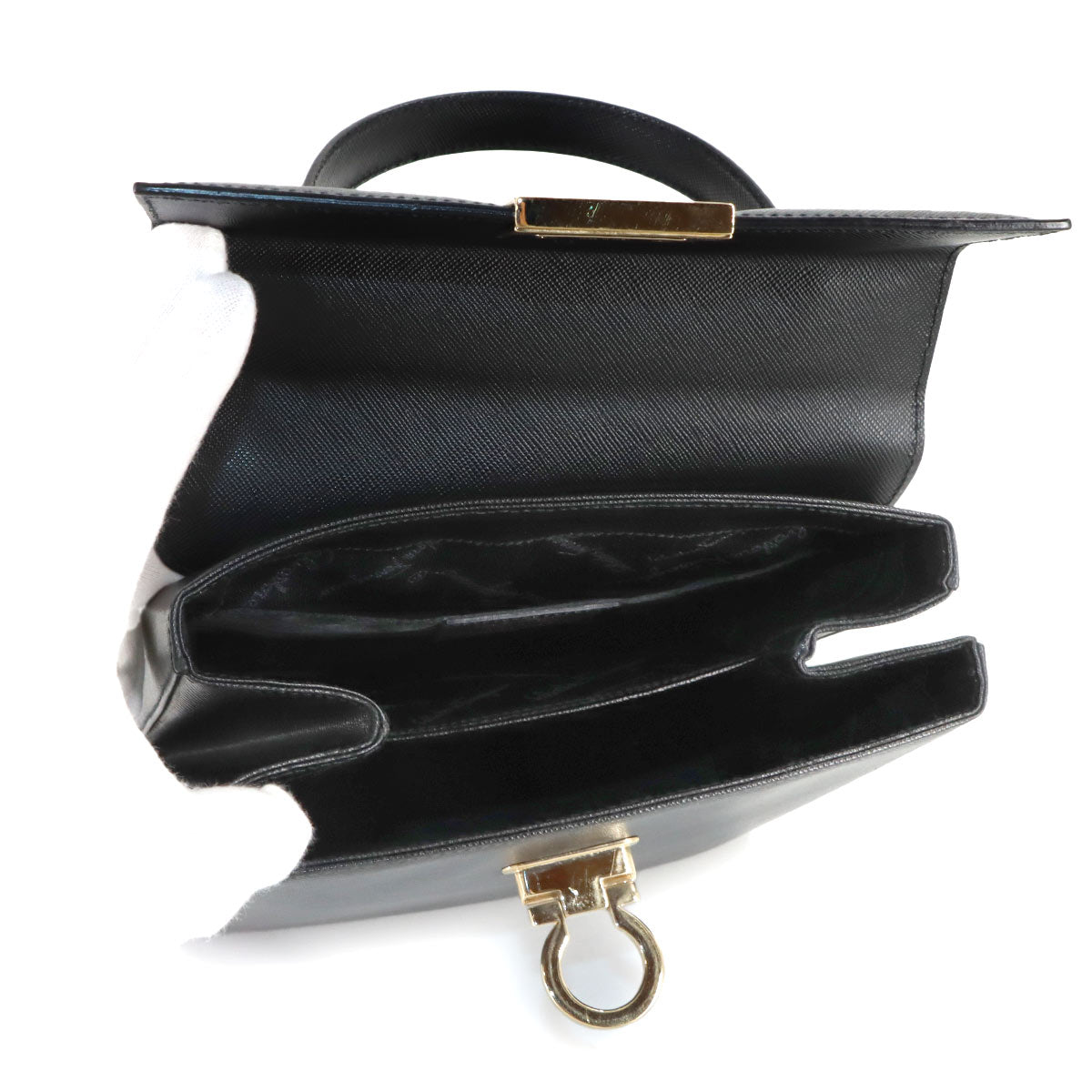 Gancini Hand Shoulder Bag Leather Black Purse