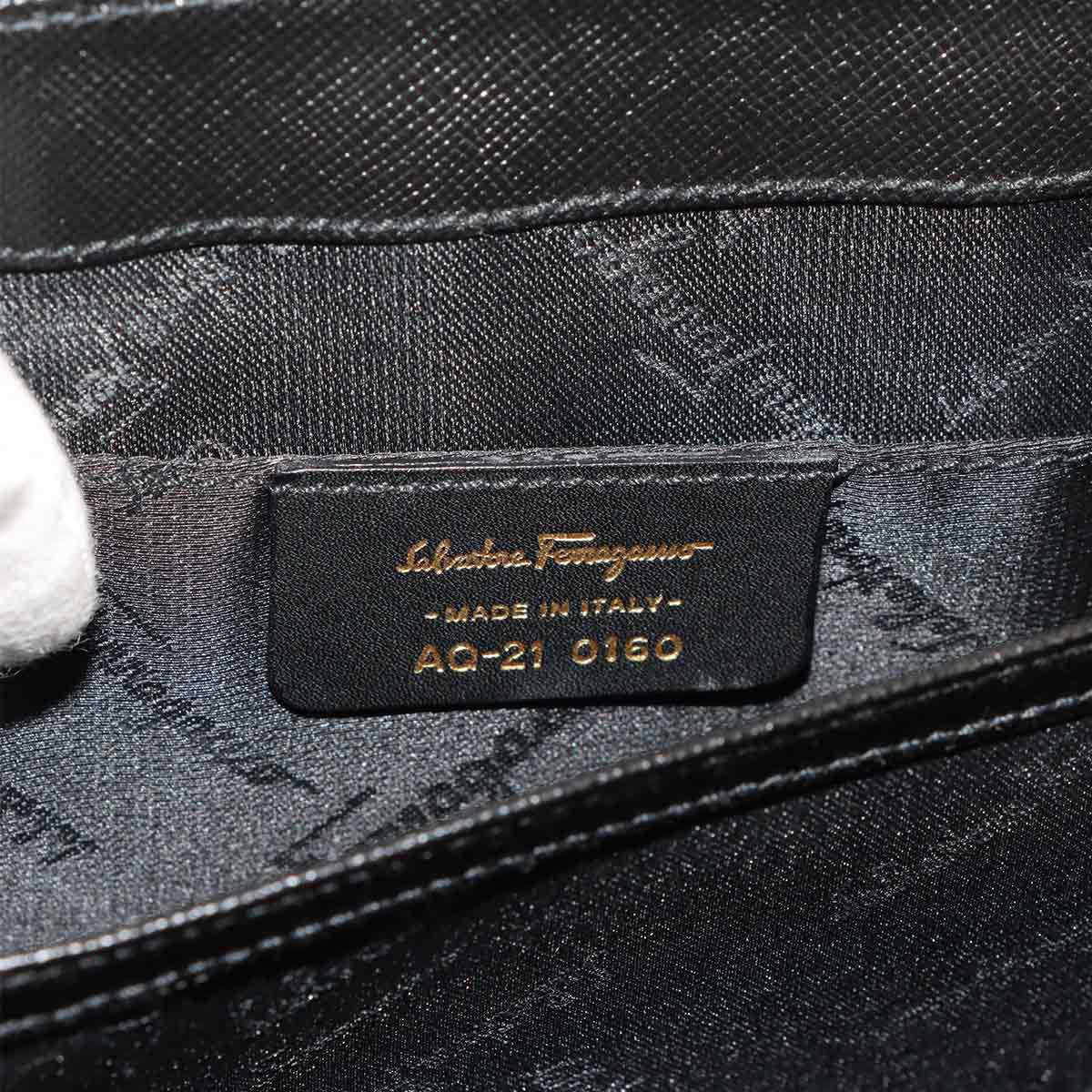 Gancini Hand Shoulder Bag Leather Black Purse