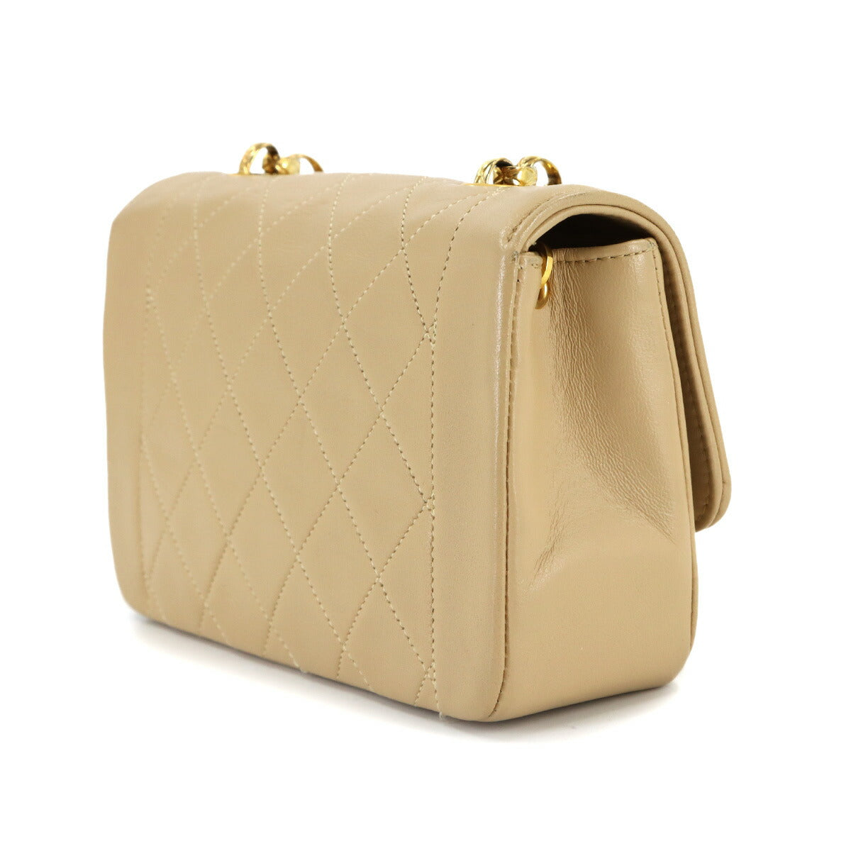 Matelasse Chain Shoulder Bag Leather Beige Vintage Purse