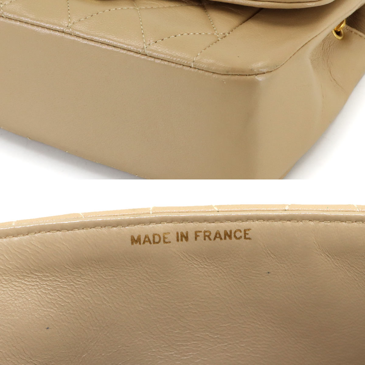 Matelasse Chain Shoulder Bag Leather Beige Vintage Purse