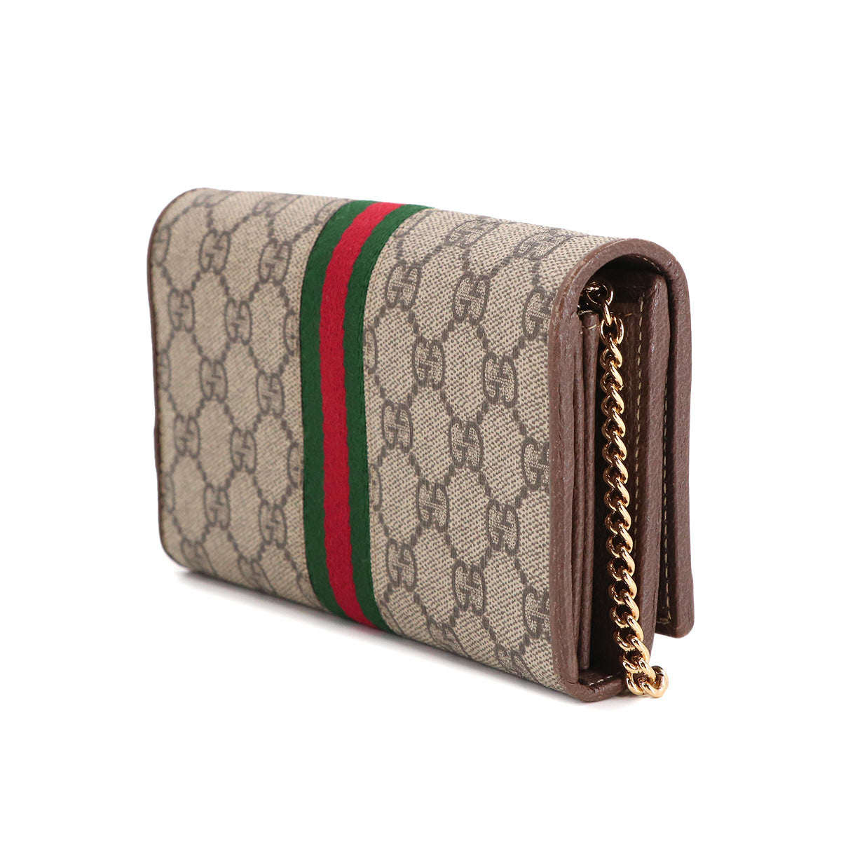 Ophidia GG Chain Wallet GG Supreme Canvas Leather Beige 546592