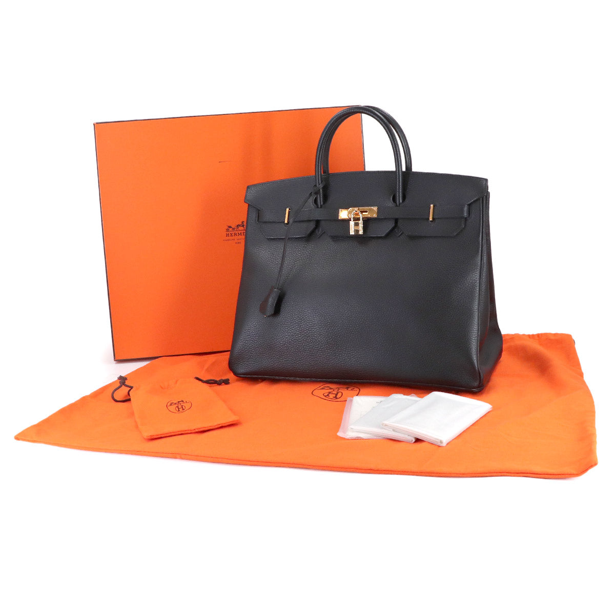 Birkin 40 Hand Bag Ardennes Leather Black Purse