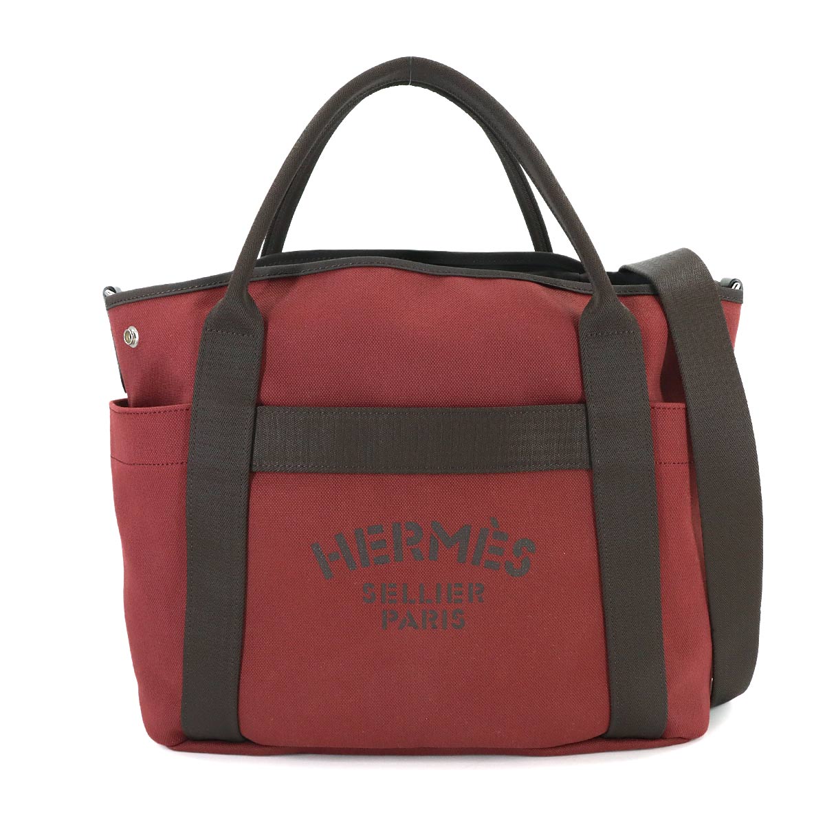Sac de Pansage Groom Tote Shoulder Bag Toile chevron Rouge H