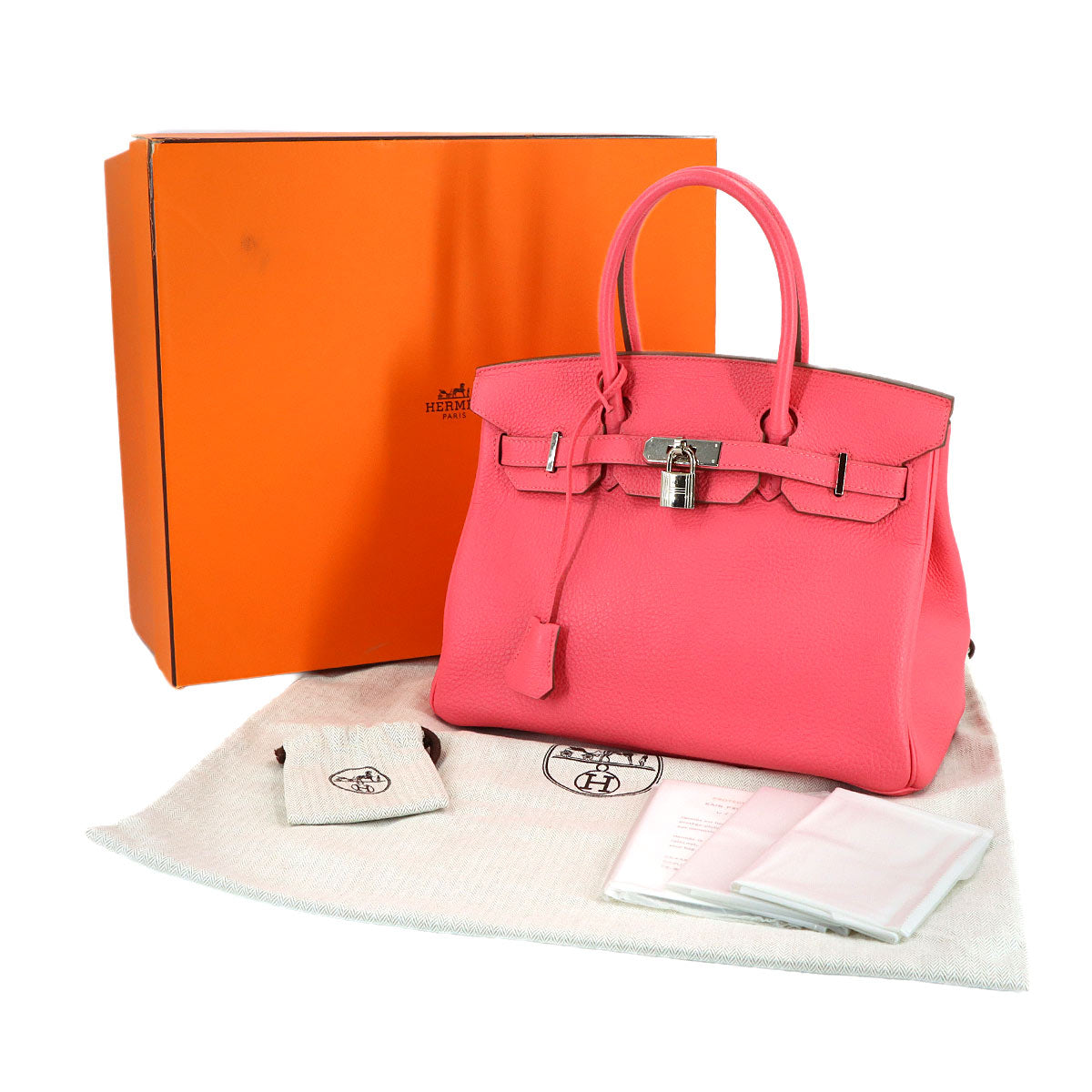 Birkin 30 Taurillon Clemence Rose lipstick Hand Bag Purse Pink