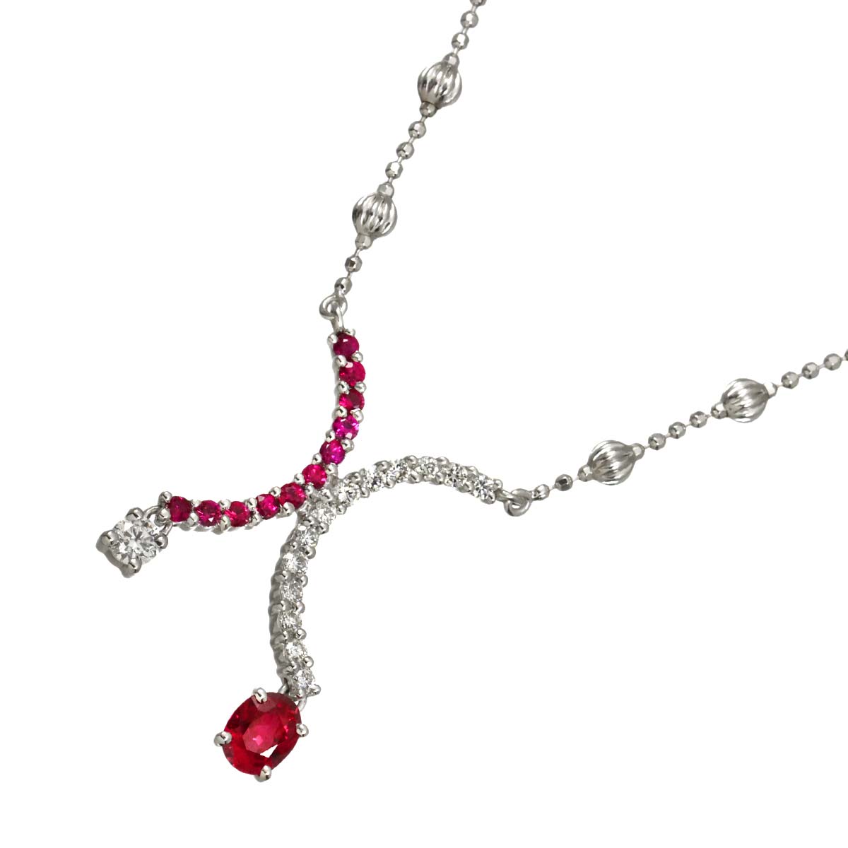 Ruby 0.57/0.25ct Diamond 0.38ct Necklace 18K WG 750