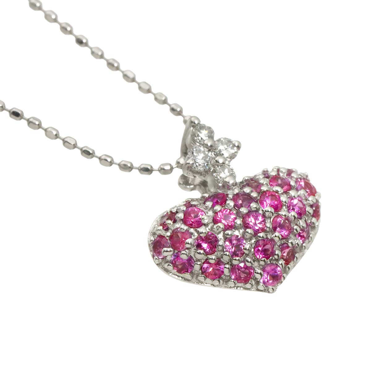 Sapphire 0.50ct Diamond 0.06ct Heart Necklace 18K WG