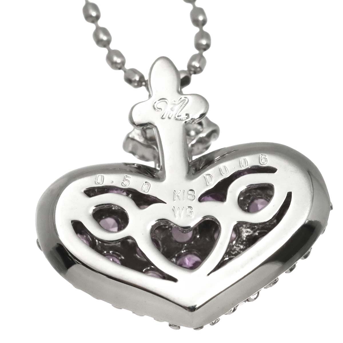 Sapphire 0.50ct Diamond 0.06ct Heart Necklace 18K WG