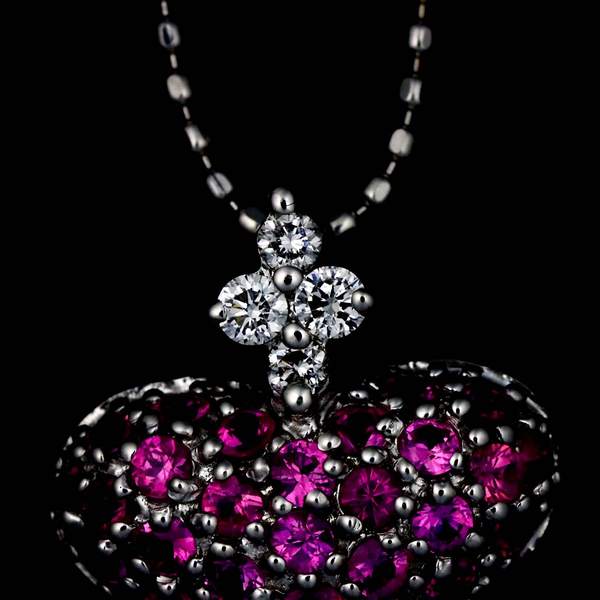 Sapphire 0.50ct Diamond 0.06ct Heart Necklace 18K WG